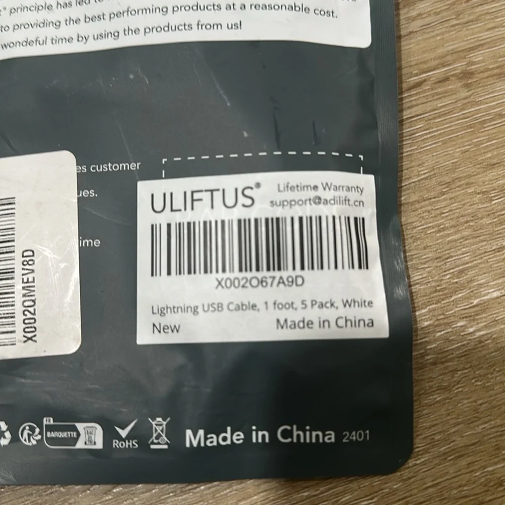 ULIFTUS White Lightning USB Cables 5 pack 1 ft long